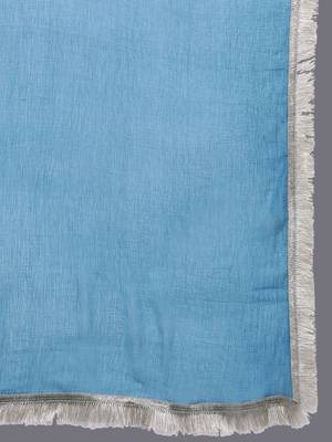 Woven Design Notch Neck Thread Work Straight Kurta With Trousers & Dupatta 4