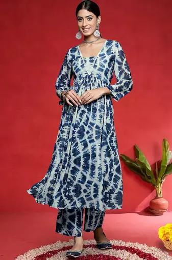 Women Abstract Dyed Empire A-Line Calf Length Kurta Set