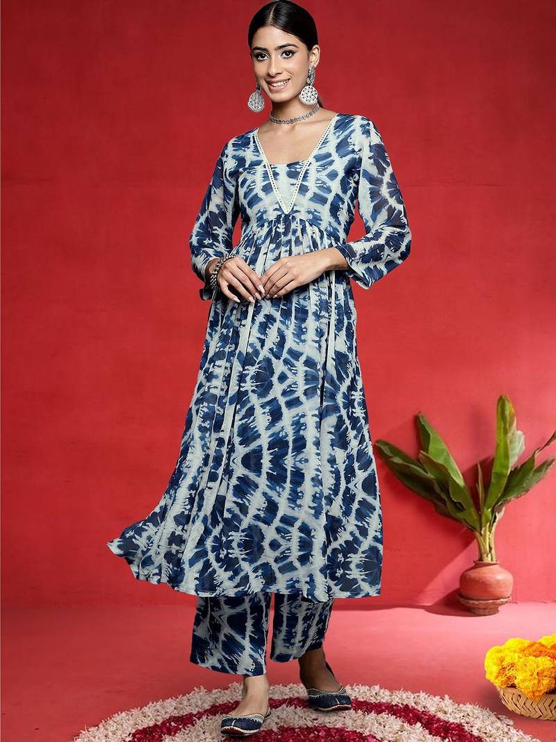 Women Abstract Dyed Empire A-Line Calf Length Kurta Set