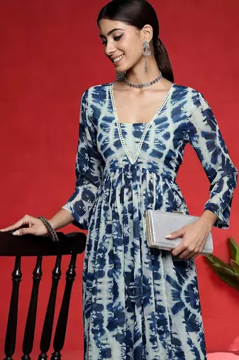 Women Abstract Dyed Empire A-Line Calf Length Kurta Set