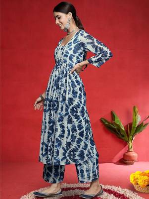Women Abstract Dyed Empire A-Line Calf Length Kurta Set 4