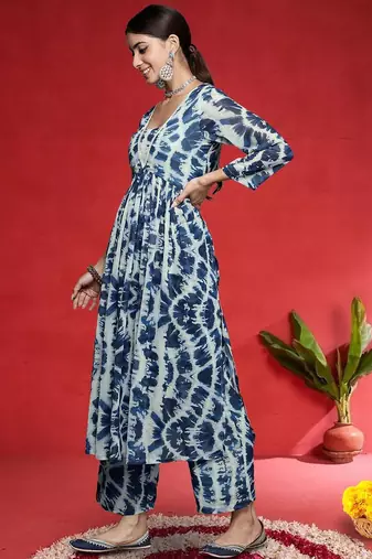 Women Abstract Dyed Empire A-Line Calf Length Kurta Set