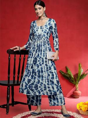 Women Abstract Dyed Empire A-Line Calf Length Kurta Set 6