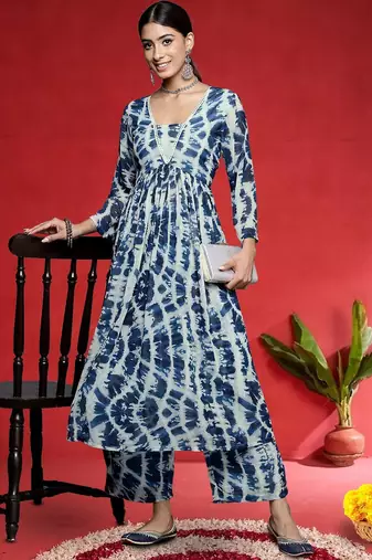 Women Abstract Dyed Empire A-Line Calf Length Kurta Set