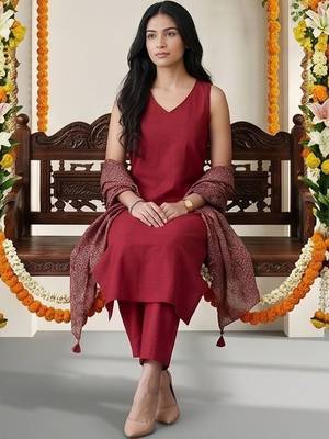 Women Ethnic Motifs Regular Kurta with Trousers & With Dupatta 1