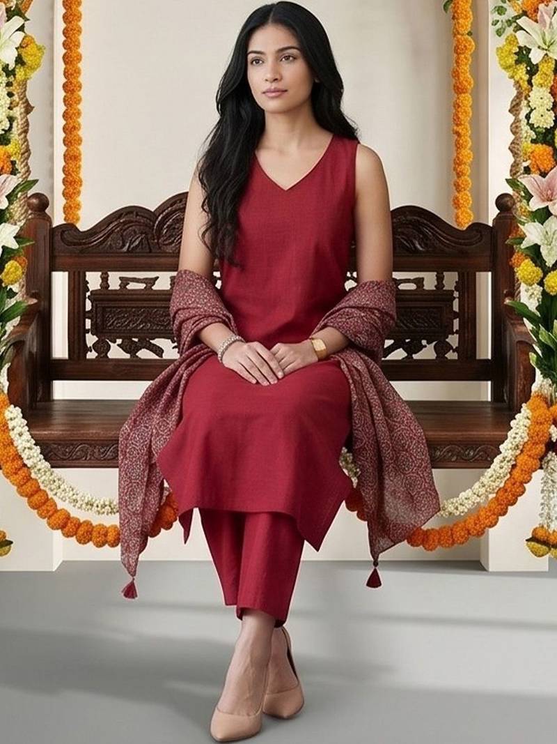 Women Ethnic Motifs Regular Kurta with Trousers & With Dupatta