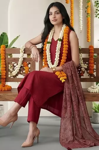 Women Ethnic Motifs Regular Kurta with Trousers & With Dupatta