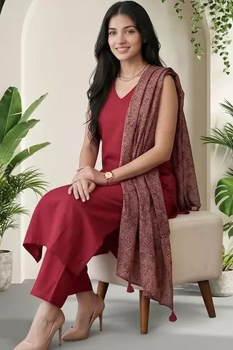 Women Ethnic Motifs Regular Kurta with Trousers & With Dupatta
