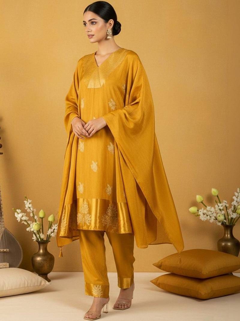 Women Ethnic Motifs Printed Regular Thread Work Kurta with Trousers