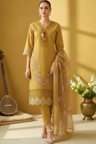 women floral embroidered regular thread work  cotton kurta with trousers & with dupatta