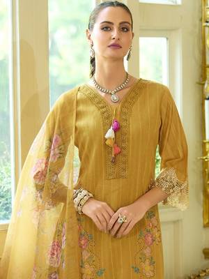 Women Floral Embroidered Regular Thread Work Pure Cotton Kurta with Trousers & With Dupatta 2