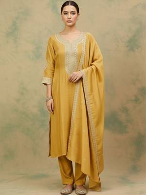Women Ethnic Motifs Embroidered Regular Thread Work Kurta with Trousers & With Dupatta 1