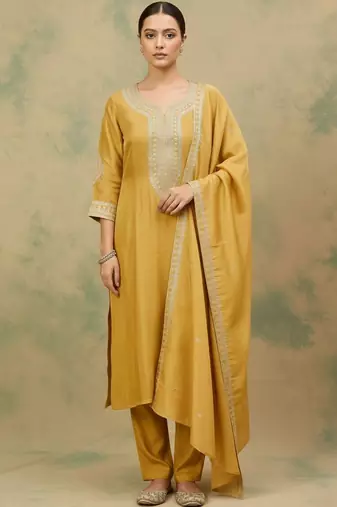 Women Ethnic Motifs Embroidered Regular Thread Work Kurta with Trousers & With Dupatta