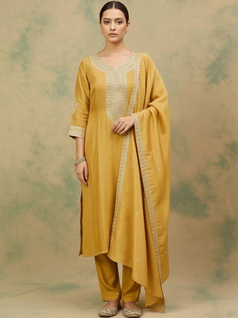 Women Ethnic Motifs Embroidered Regular Thread Work Kurta with Trousers & With Dupatta