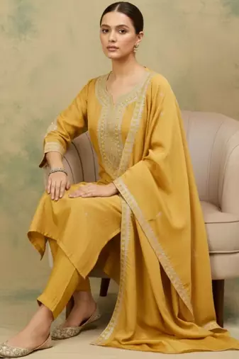 Women Ethnic Motifs Embroidered Regular Thread Work Kurta with Trousers & With Dupatta