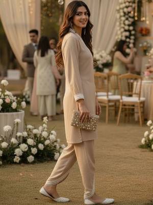 Women Regular Thread Work Kurta with Harem Pants 3