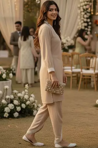Women Regular Thread Work Kurta with Harem Pants