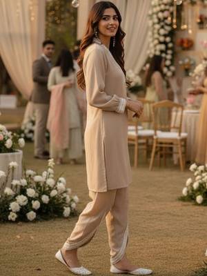 Women Regular Thread Work Kurta with Harem Pants 4