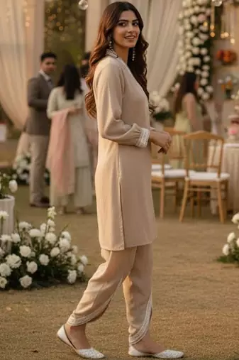 Women Regular Thread Work Kurta with Harem Pants