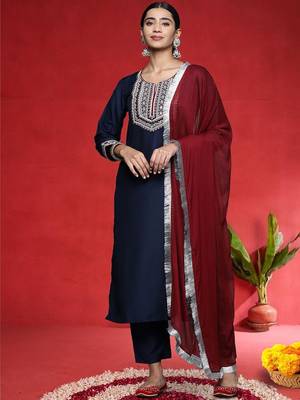 Women Ethnic Motifs Embroidered Regular Kurta with Trousers & Dupatta 1