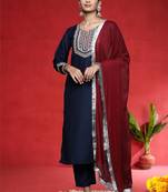 Women Ethnic Motifs Embroidered Regular Kurta with Trousers & Dupatta