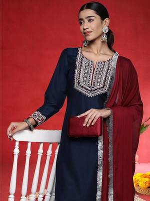 Women Ethnic Motifs Embroidered Regular Kurta with Trousers & Dupatta 2