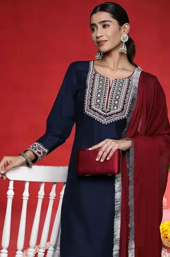 Women Ethnic Motifs Embroidered Regular Kurta with Trousers & Dupatta