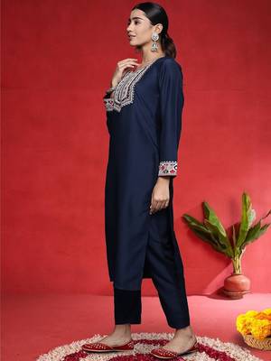 Women Ethnic Motifs Embroidered Regular Kurta with Trousers & Dupatta 4