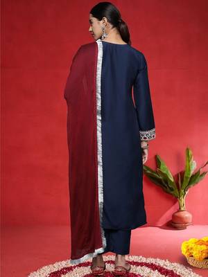 Women Ethnic Motifs Embroidered Regular Kurta with Trousers & Dupatta 5