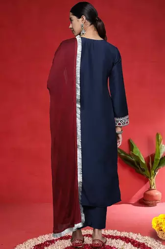 Women Ethnic Motifs Embroidered Regular Kurta with Trousers & Dupatta