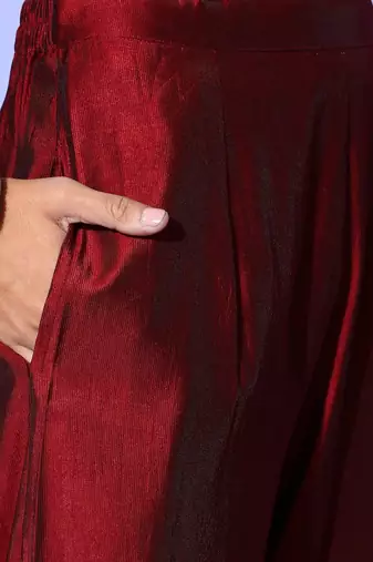 Women Maroon Floral Embroidered Sequinned Liva Kurta with Trousers & With Dupatta