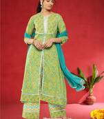Women Floral Printed Regular Pure Cotton Kurta With Palazzos & Dupatta