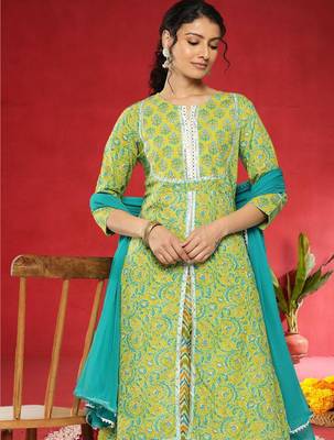 Women Floral Printed Regular Pure Cotton Kurta With Palazzos & Dupatta 2