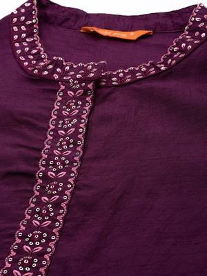 Women Purple Floral Yoke Design Sequinned Kurta with Trousers & With Dupatta 3