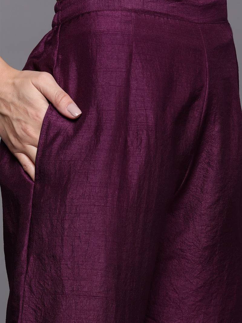 Women Purple Floral Yoke Design Sequinned Kurta with Trousers & With Dupatta