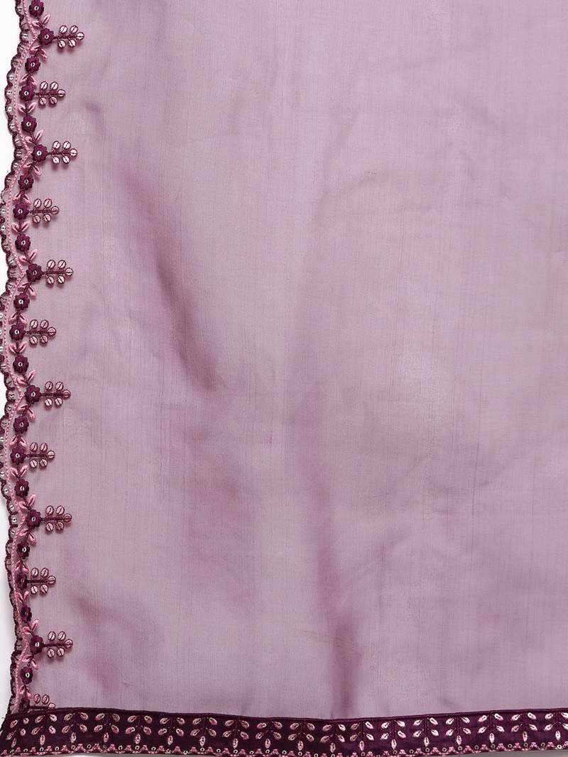 Women Purple Floral Yoke Design Sequinned Kurta with Trousers & With Dupatta