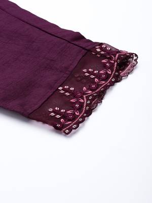 Women Purple Floral Yoke Design Sequinned Kurta with Trousers & With Dupatta 9