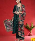 Women Embroidered Regular Sequinned Kurta with Trousers & Dupatta