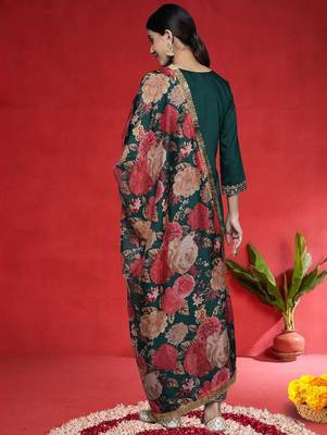 Women Embroidered Regular Sequinned Kurta with Trousers & Dupatta 5