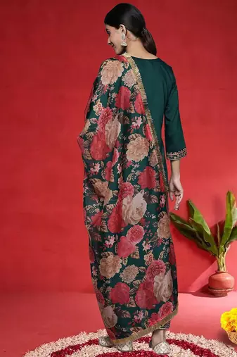 Women Embroidered Regular Sequinned Kurta with Trousers & Dupatta