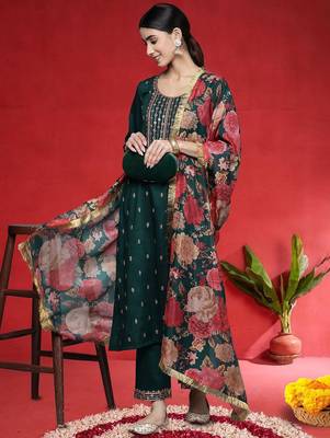 Women Embroidered Regular Sequinned Kurta with Trousers & Dupatta 6