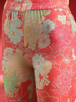 Women Floral Printed Empire Mirror Work Kurta With Sharara & Dupatta 3
