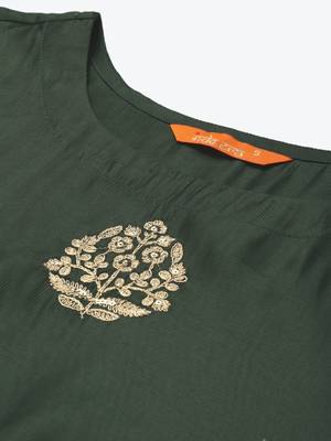 Women Green & Golden Ethnic Motifs Embroidered Kurta with Palazzos & With Dupatta 2