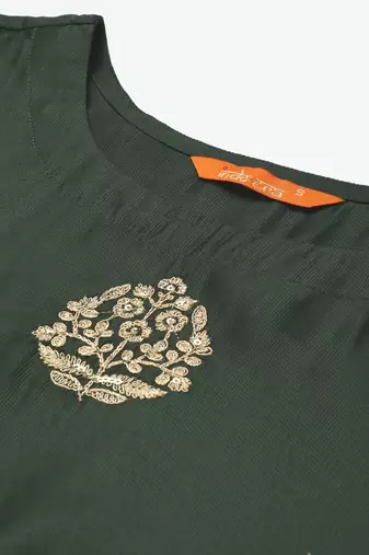 Women Green & Golden Ethnic Motifs Embroidered Kurta with Palazzos & With Dupatta