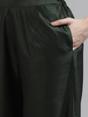 Women Green & Golden Ethnic Motifs Embroidered Kurta with Palazzos & With Dupatta 3