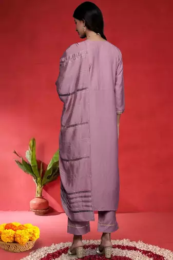 Women Solid Kurta with Trouser & Dupatta