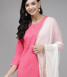Women Pink & White Floral Embroidered Kurta with Trousers & Dupatta