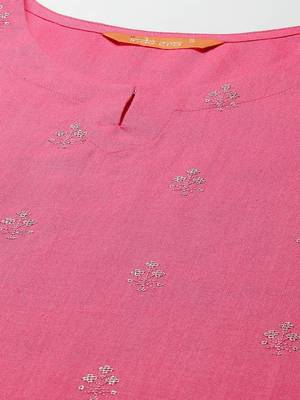 Women Pink & White Floral Embroidered Kurta with Trousers & Dupatta 3