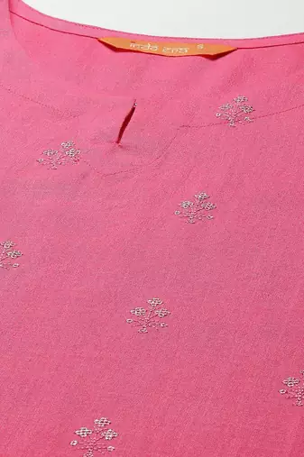 Women Pink & White Floral Embroidered Kurta with Trousers & Dupatta