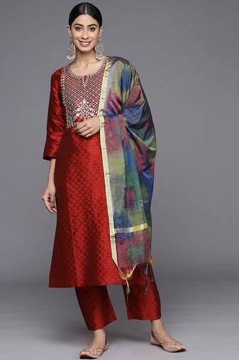 Women Floral Embroidered Kurta with Trousers & Dupatta